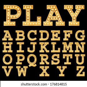 Vector golden font with bulbs in a separate layer.