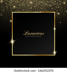 marco dorado vectorial con brillo confetti y efecto brillante. fondo negro para la celebración de la Navidad del viernes negro de año nuevo, portada, tarjeta de felicitación y decoración.