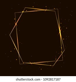 Vector golden frame with effects of light. Shining polygons. On a dark background. Vector illustration.