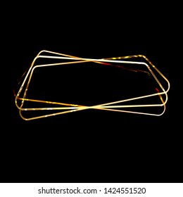 Vector Golden Frame with Glittering Sparkles. Shining polygonal banner. Isolated on black  background Design element.