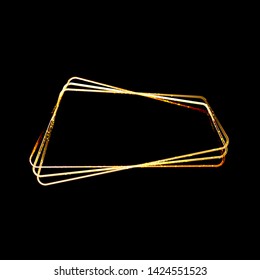 Vector Golden Frame with Glittering Sparkles. Shining polygonal banner. Isolated on black  background Design element.