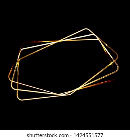 Vector Golden Frame with Glittering Sparkles. Shining polygonal banner. Isolated on black  background Design element.