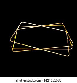 Vector Golden Frame with Glittering Sparkles. Shining polygonal banner. Isolated on black  background Design element.