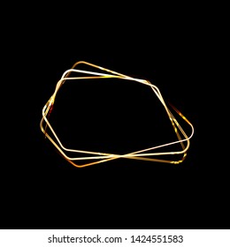 Vector Golden Frame with Glittering Sparkles. Shining polygonal banner. Isolated on black  background Design element.