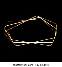 Vector Golden Frame with Glittering Sparkles. Shining polygonal banner. Isolated on black  background Design element.
