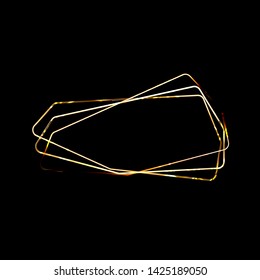 Vector Golden Frame with Glittering Sparkles. Shining polygonal banner. Isolated on black  background Design element.