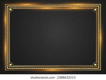 Vector golden frame with light effects on black background