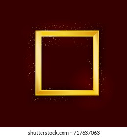 Vector golden frame with lights effect on dark background. Shining banner with stars and glitter. Vector template