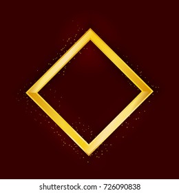 Vector golden frame with lights effect on dark background. Shining banner with stars and glitter. Vector template
