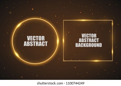 Vector golden frame with lights effects. Shining rectangle banner. Isolated on black transparent background. Vector illustration, eps 10.