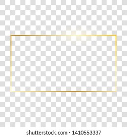 Vector golden frame with lights effects. Shining rectangle banner. Isolated on  transparent background. Vector illustration EPS 10.