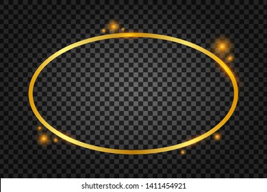 Vector golden frame with lights effects. Rectangle banner. Glowing magic frame. Vector stock illustrtaion.