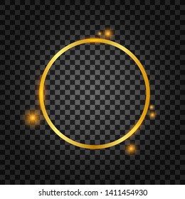 Vector golden frame with lights effects. Rectangle banner. Glowing magic frame. Vector stock illustrtaion.
