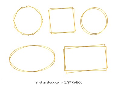 Vector golden frame with lights effects. Rectangle banner. Glowing magic frame. Vector stock illustrtaion.