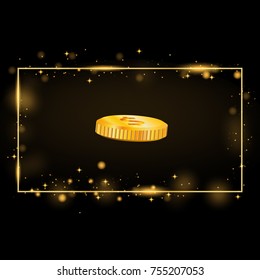 Vector golden frame with lights effects. Shining rectangle banner. Isolated on black transparent background. Vector illustration, eps 10.