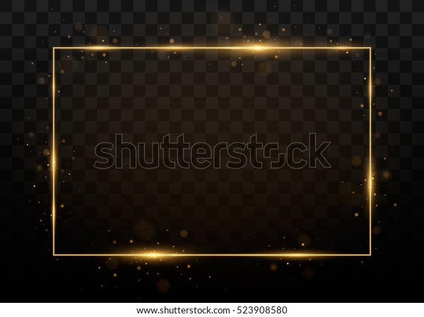 ライトエフェクトとベクター金色のフレーム 輝く長方形のバナー 黒い透明な背景に ベクターイラスト Eps10 のベクター画像素材 ロイヤリティフリー
