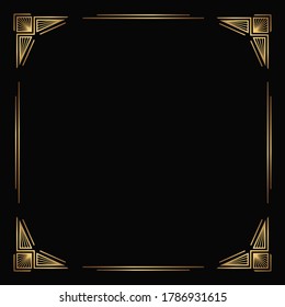 Vector golden frame on the black background. Isolated square art deco border for social media posts and cards.