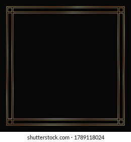 Vector golden frame on the black background. Isolated art deco design.