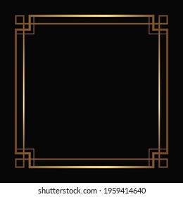 Vector golden frame on the black background. Isolated art deco template with copy space.