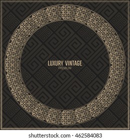 Vector golden frame. Round vintage card for design. Premium background in luxury style.
