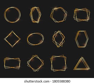 Vector golden frame set, shiny geometrical and polyhedron frames.