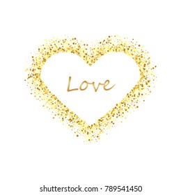 Vector golden frame in the shape of heart isolated on white background. Vector illustration, EPS 10.