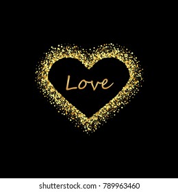 Vector golden frame in the shape of a heart isolated on a black background. Vector illustration, EPS 10.