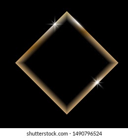 Vector golden frame. Shining banner. Isolated on black background