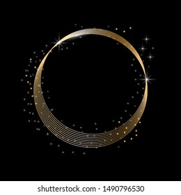 Vector golden frame. Shining banner. Isolated on black background