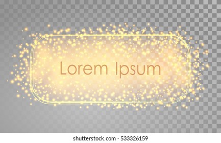 Vector golden frame. Shining rectangle banner. Isolated on transparent background. Elements for banner, design, logo, card, web, invitation, business, party. Vector illustration, eps 10.