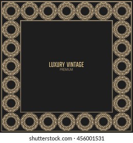 Vector golden frame. Square vintage card for design. Premium background in luxury style.