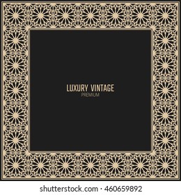 Vector golden frame. Square vintage card for design. Premium background in luxury style with space for text.