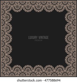 Vector golden frame. Square vintage card for design. Premium background in luxury style.
