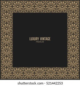 Vector golden frame. Square vintage card for design. Premium background in luxury style.