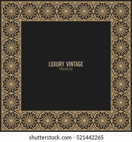 Vector golden frame. Square vintage card for design. Premium background in luxury style.
