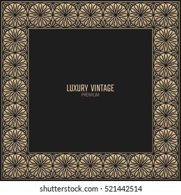 Vector golden frame. Square vintage card for design. Premium background in luxury style.