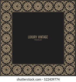 Vector golden frame. Square vintage card for design. Premium background in luxury style with space for text.