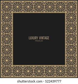 Vector golden frame. Square vintage card for design. Premium background in luxury style with space for text.