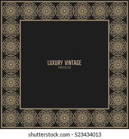 Vector golden frame. Square vintage card for design. Premium background in luxury style.