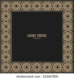 Vector golden frame. Square vintage card for design. Premium background in luxury style