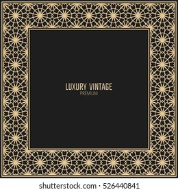 Vector golden frame. Square vintage card for design. Premium background in luxury style