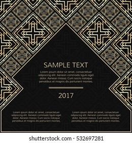 Vector golden frame. Square vintage card for design. Premium background in luxury style with space for text. Glittering tiles