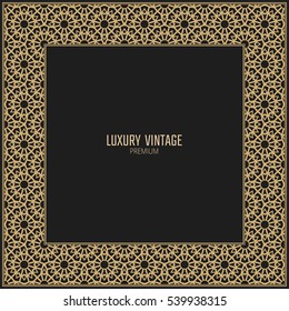 Vector golden frame. Square vintage card for design. Premium background in luxury style