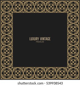 Vector golden frame. Square vintage card for design. Premium background in luxury style