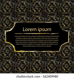 Vector golden frame. Square vintage card for design. Premium background in luxury style with space for text. Floral tiles