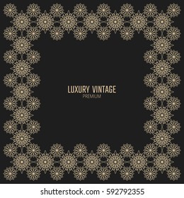 Vector golden frame. Square vintage card for design. Premium background in luxury style.