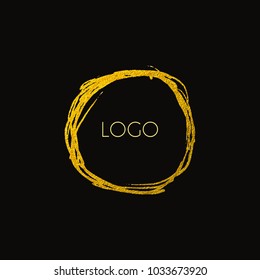 Vector golden frame for text. Round frame with hand drawn paint brush strokes. Element for design business cards, invitations, gift cards, flyers and brochures