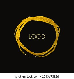 Vector golden frame for text. Round frame with hand drawn paint brush strokes. Element for design business cards, invitations, gift cards, flyers and brochures