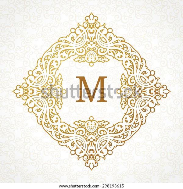 Vector golden frame in Victorian style. Ornate\
element for design. Place for company name and slogan. Ornament\
floral vignette for business card, wedding invitations,\
certificate, logo\
template.