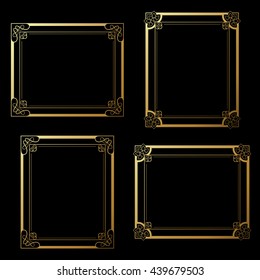 Vector golden frames on black background. Decoration rectangle frames for your photo. Decorative border.
